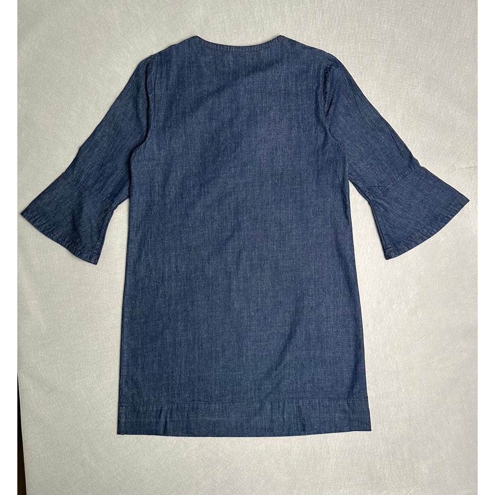Draper James Blue Denim Ruffle Front Bell Sleeve Shift Dress Size 14 Cotton - Picture 2 of 7